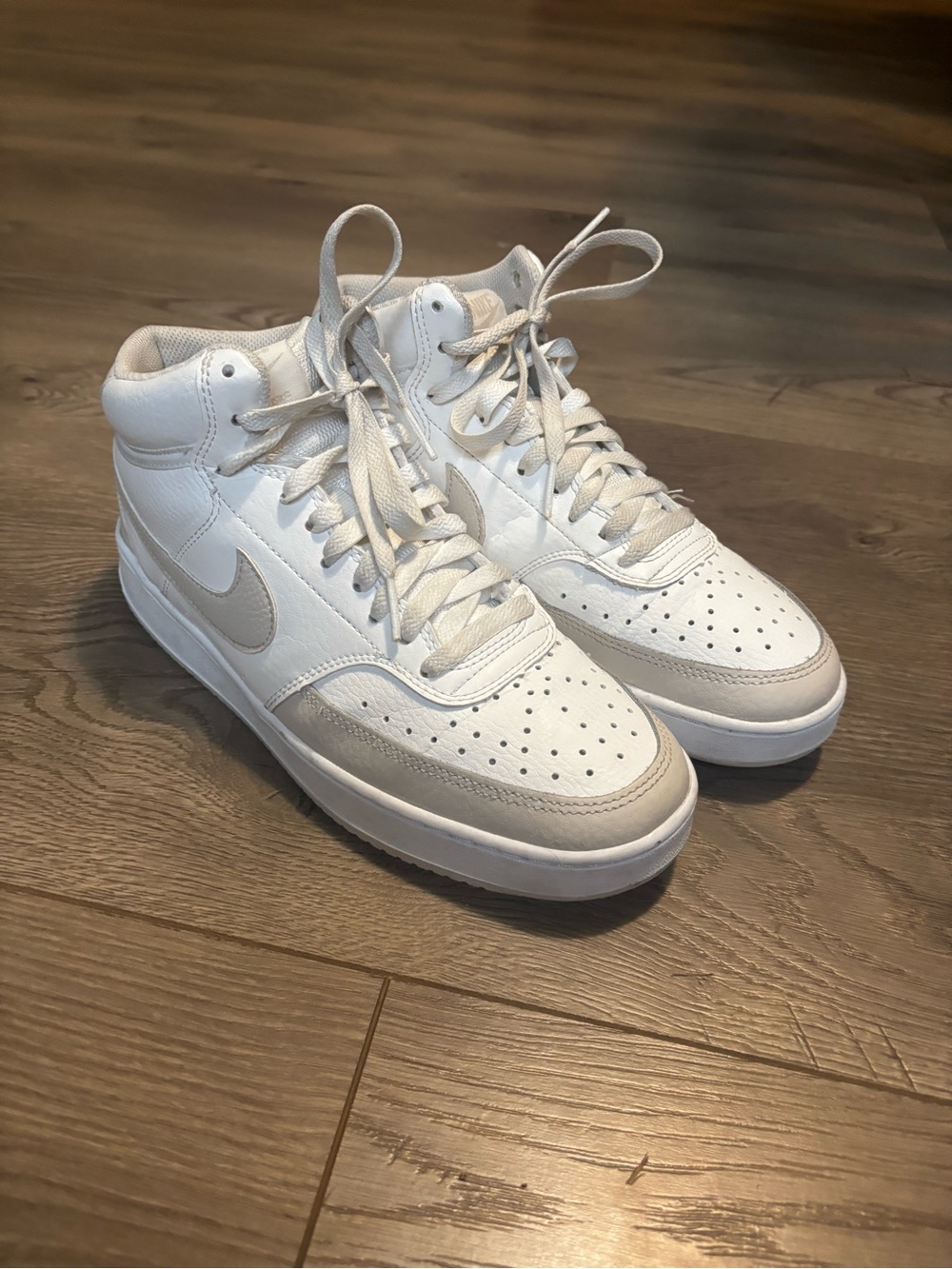Nike White and Light Gray Mid-Top Sneakers